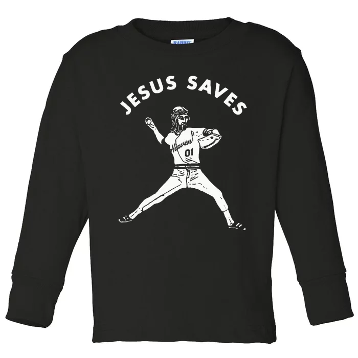 Jesus Saves Religious Christian Faith Baseball Toddler Long Sleeve Shirt