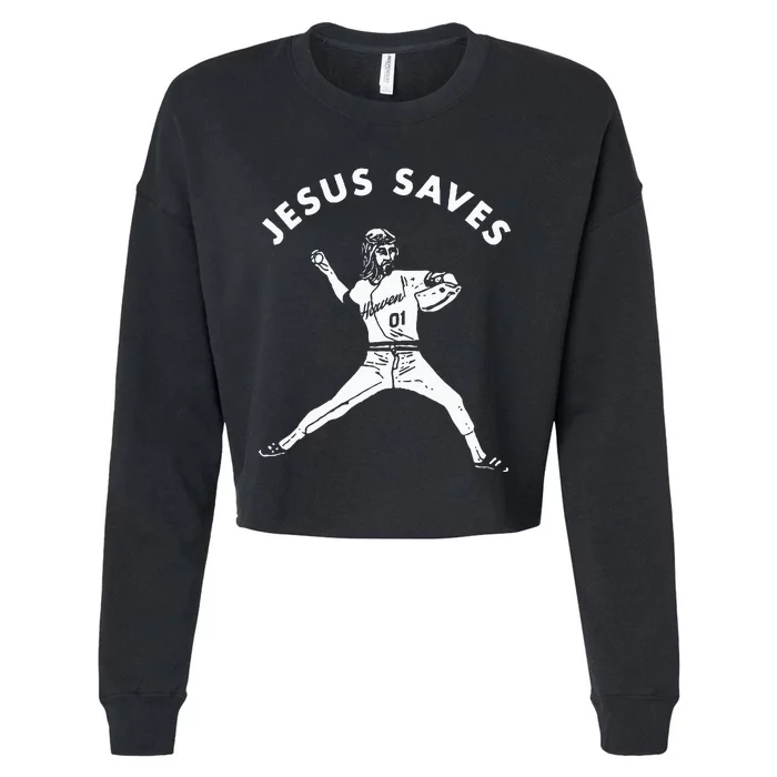 Jesus Saves Religious Christian Faith Baseball Cropped Pullover Crew