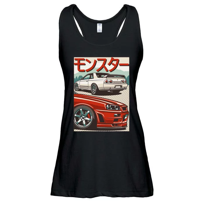 JDM Skyline R32 Car Tuning Japan Rising Sun Drift Ladies Essential Flowy Tank