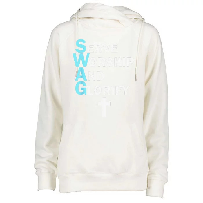 Jesus SWAG Serve Worship And Glorify Faith Religious Womens Funnel Neck Pullover Hood