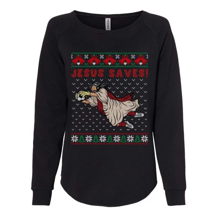 Jesus Saves Soccer Goal Keeper Ugly Christmas Sweater Gift Womens California Wash Sweatshirt