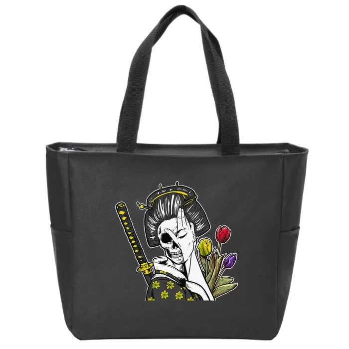 Japanese Skeleton Samurai Geisha Zip Tote Bag