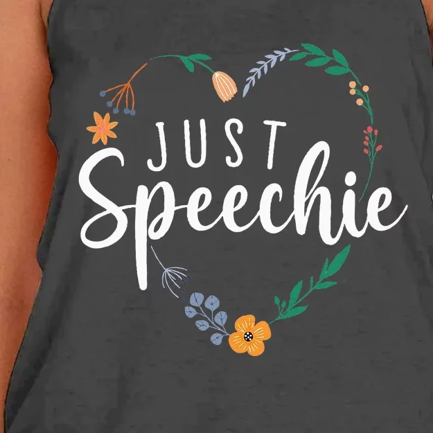 Just Speechie Speech Language Pathologist SLP Therapist Gift Women's Knotted Racerback Tank