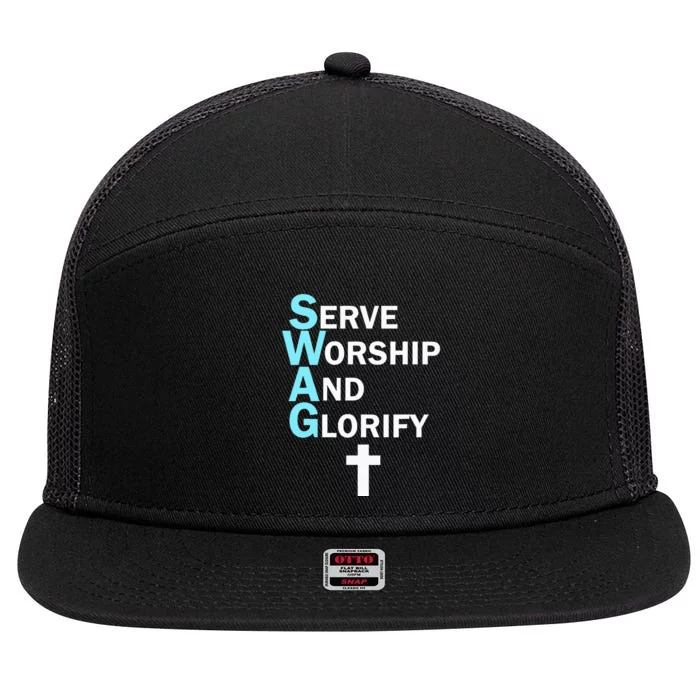 Jesus Swag Serve Worship And Glorify Faith Religious 7 Panel Mesh Trucker Snapback Hat