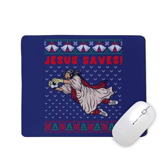 Jesus Saves Soccer Goal Keeper Christmas Mousepad