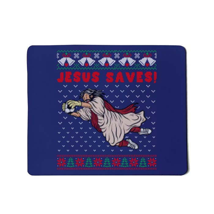 Jesus Saves Soccer Goal Keeper Christmas Mousepad