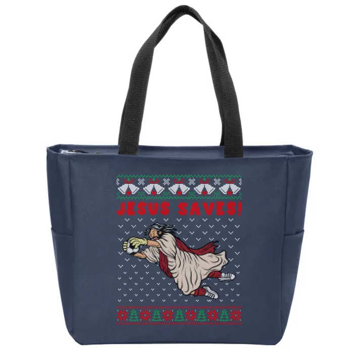 Jesus Saves Soccer Goal Keeper Christmas Zip Tote Bag