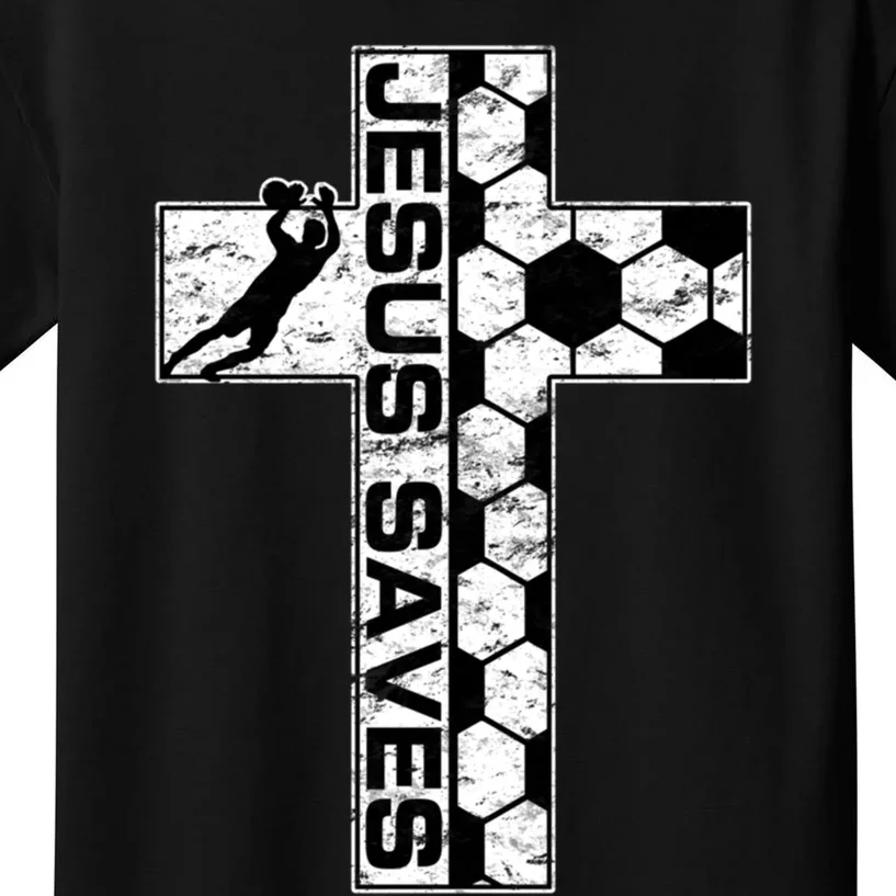 Jesus Saves Soccer Cross Goalie Keeper Christian Faith Kids T-Shirt