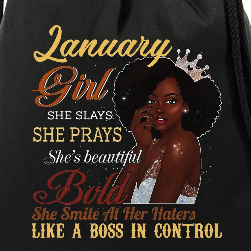 January She Slays She Prays Beautiful Birthday Drawstring Bag