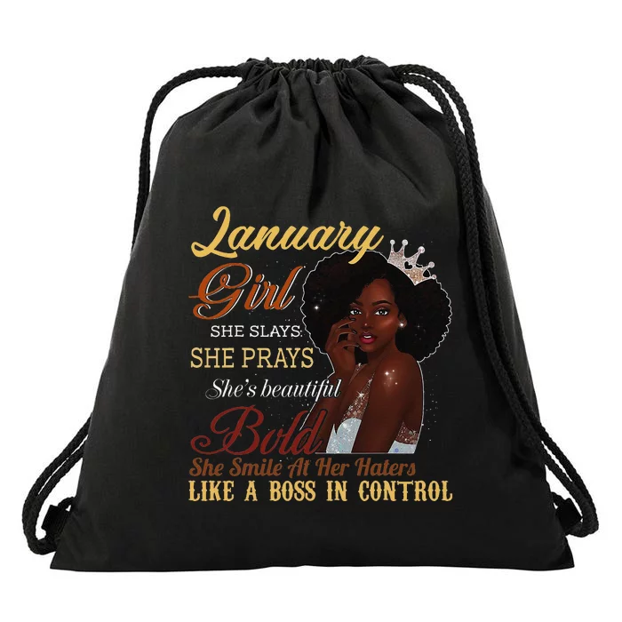 January She Slays She Prays Beautiful Birthday Drawstring Bag