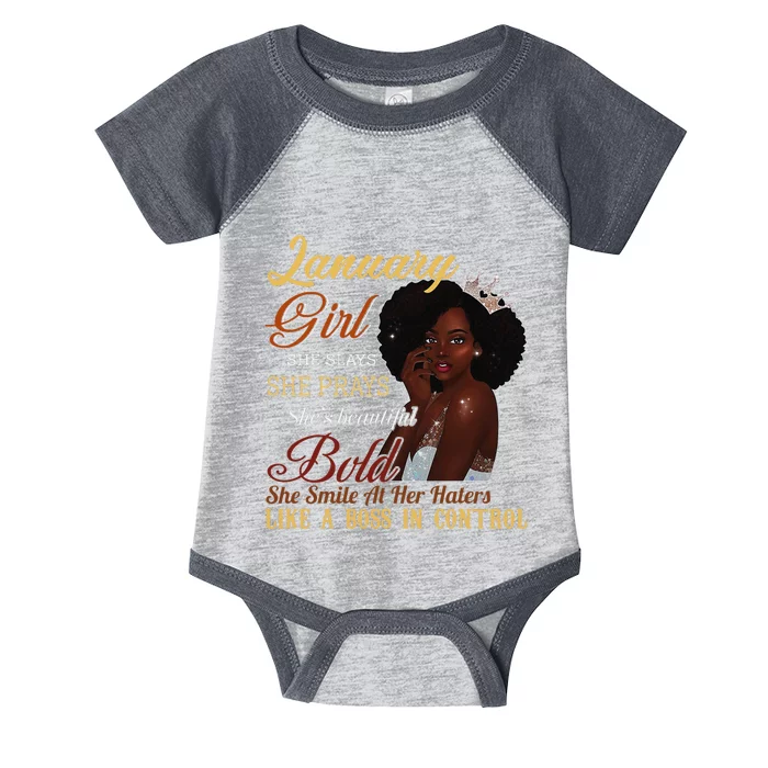 January She Slays She Prays Beautiful Birthday Infant Baby Jersey Bodysuit