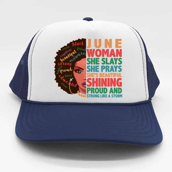 June She Slays Prays Birthday Black Magic Hair Gift Trucker Hat