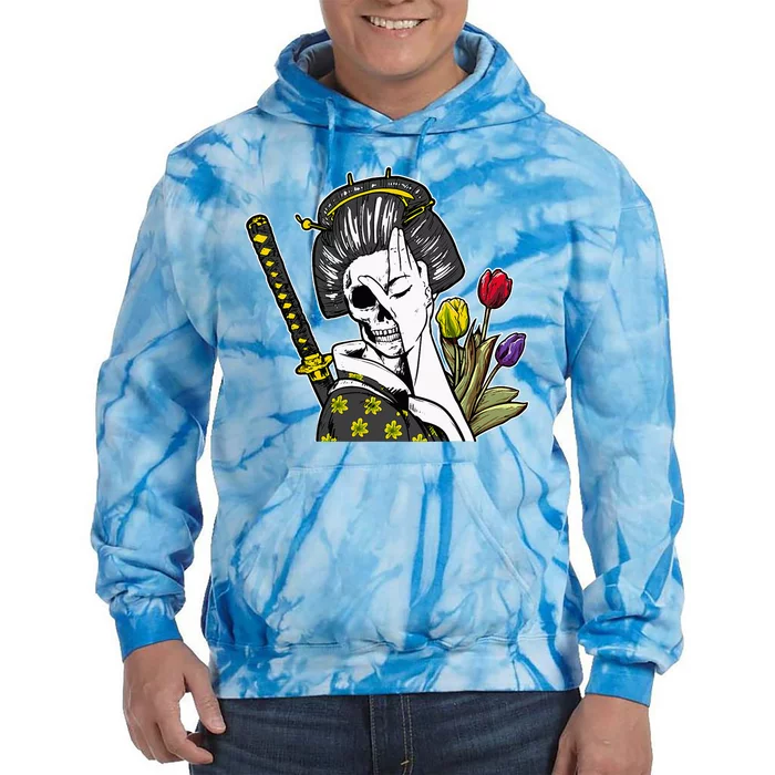 Japanese Skeleton Samurai Geisha Tie Dye Hoodie