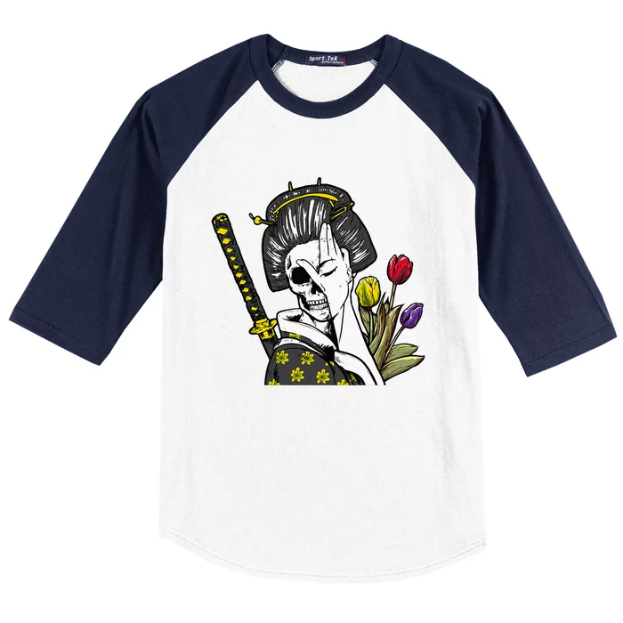 Japanese Skeleton Samurai Geisha Baseball Sleeve Shirt