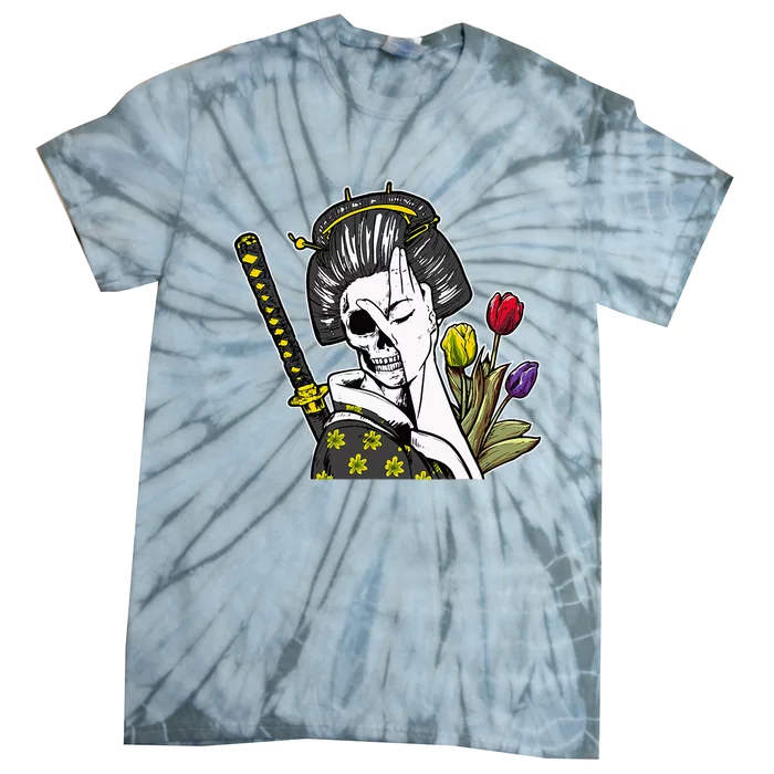 Japanese Skeleton Samurai Geisha Tie-Dye T-Shirt