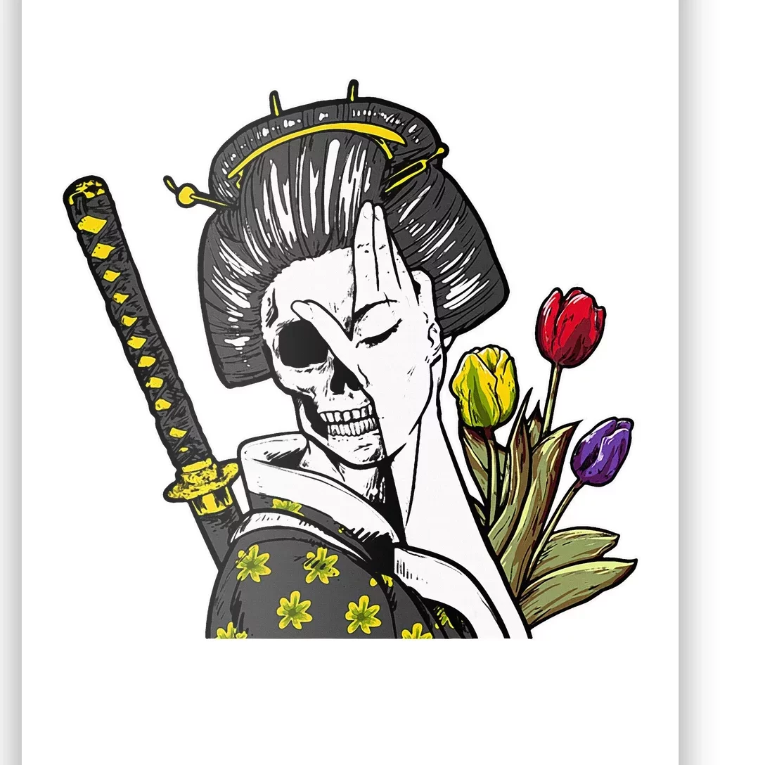 Japanese Skeleton Samurai Geisha Poster