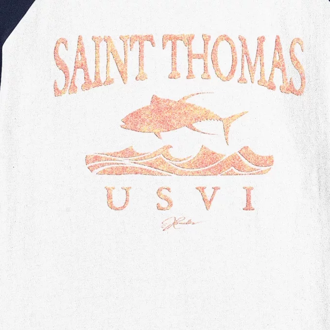 Jcombs: Saint Thomas Usvi Yellowfin Tuna Over Waves Gift Baseball Sleeve Shirt