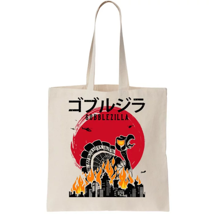 Japanese Style Turkey Day Thanksgiving Gobblezilla Tote Bag