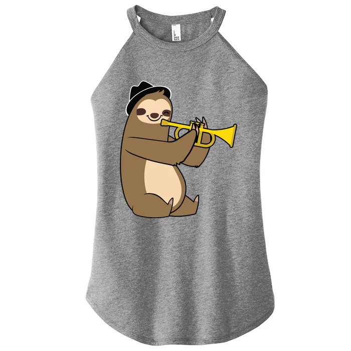 Jazz Sloth Trumpet Funny Musician Cute Animal Playing Women’s Perfect Tri Rocker Tank