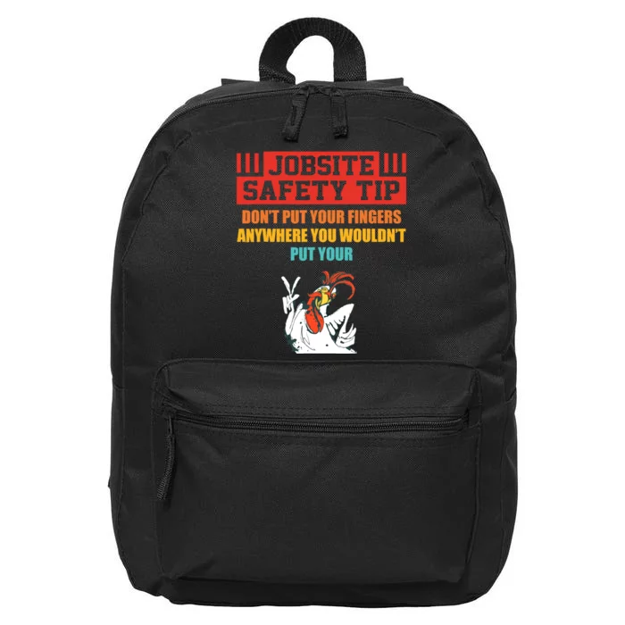 Jobsite Safety Tip DonT Put Your Fingers Retro Design 16 in Basic Backpack