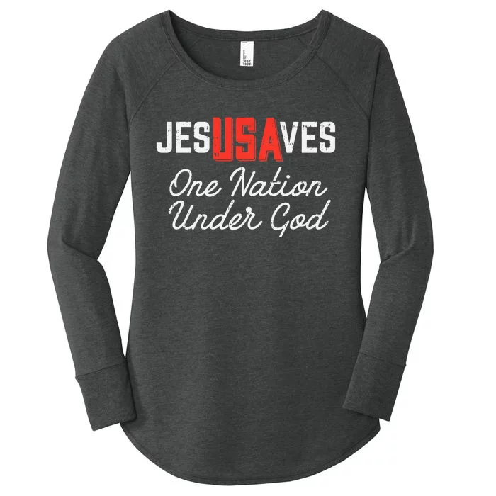 Jesus Saves Usa One Nation Under God Jesus Christian Gift Women's Perfect Tri Tunic Long Sleeve Shirt