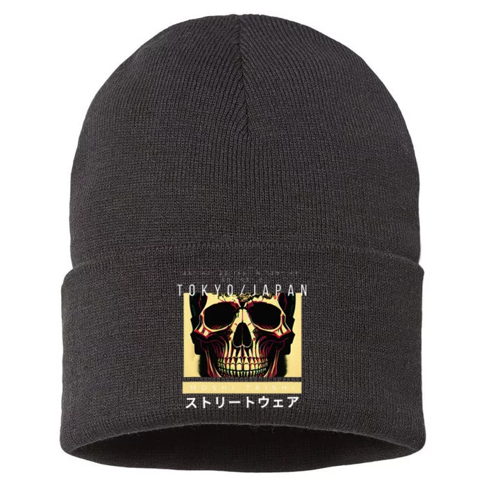 Japanese Streetwear Vaporwave Otaku Aesthetic Glitch Skull Sustainable Knit Beanie