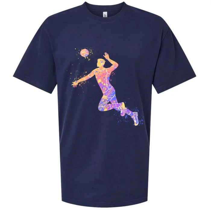 Jump Smash Volleyball Player, Watercolor Volleyball Player Men Sueded Cloud Jersey T-Shirt