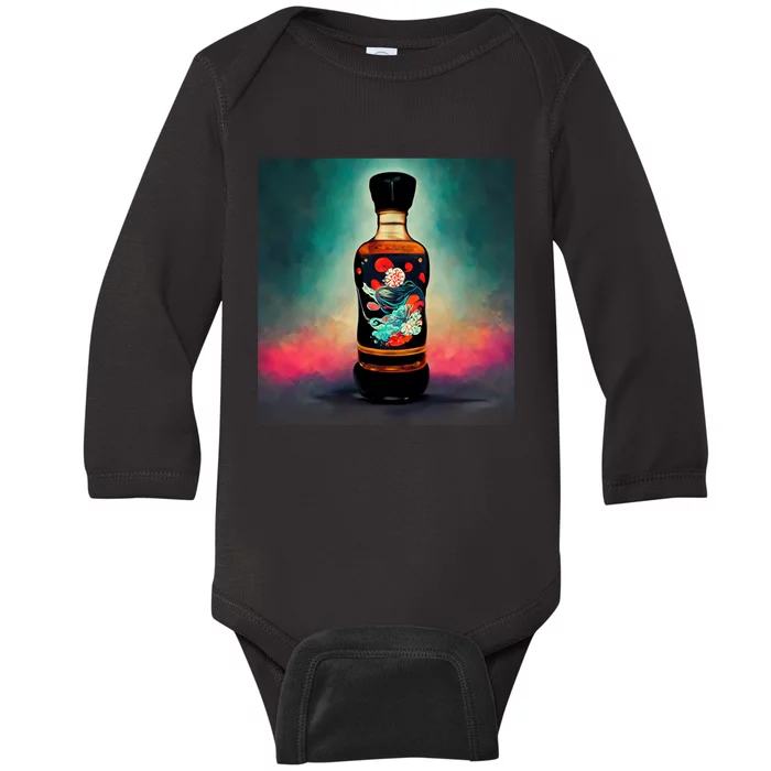 Japanese Sakura Whiskey Bottle Baby Long Sleeve Bodysuit