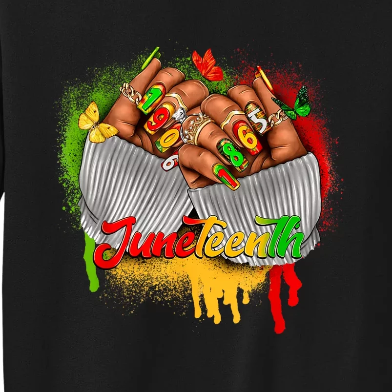 Juneteenth Shirts Women Celebrate Black Woman Hands Nails Tall Sweatshirt