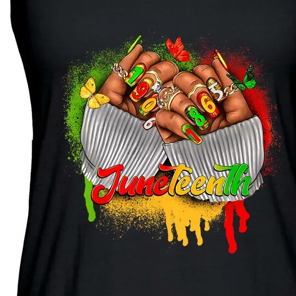 Juneteenth Shirts Women Celebrate Black Woman Hands Nails Ladies Essential Flowy Tank