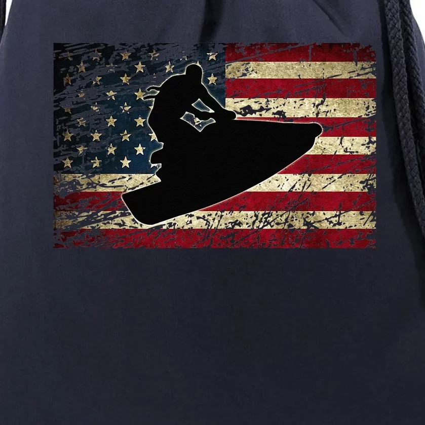 Jet Ski With American USA Flag Jetski Drawstring Bag