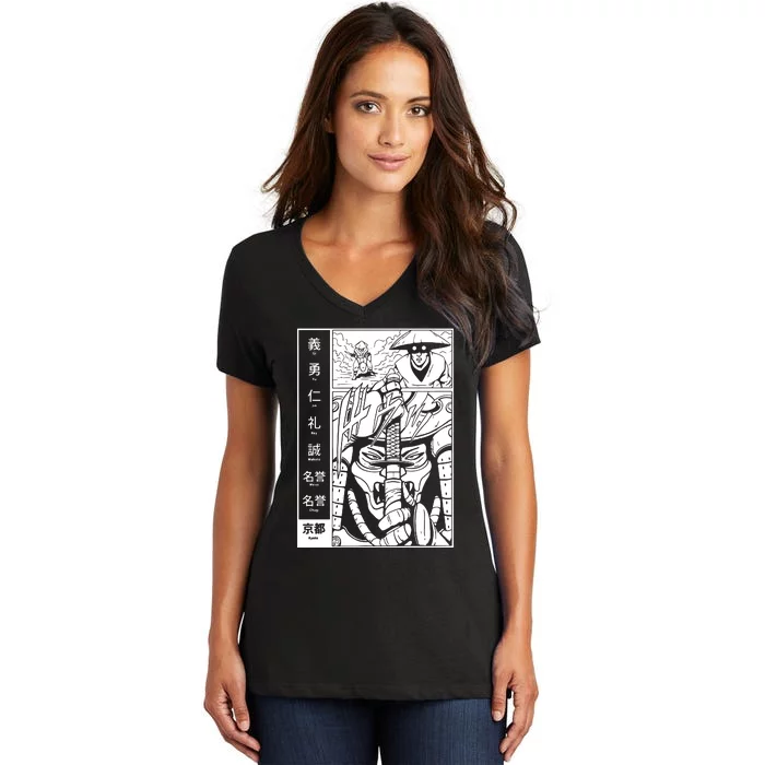 Japanese Samurai Warrior Bushido Code Swordsmen Women's V-Neck T-Shirt