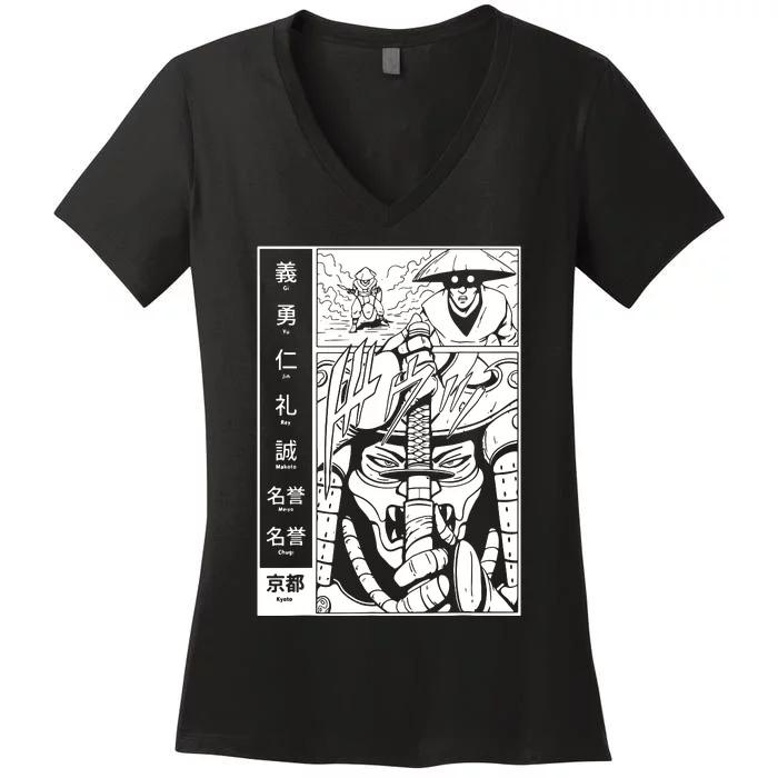 Japanese Samurai Warrior Bushido Code Swordsmen Women's V-Neck T-Shirt