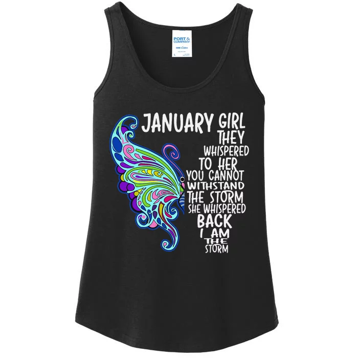 January She Whispered Back I Am The Storm Butterfly Ladies Essential Tank