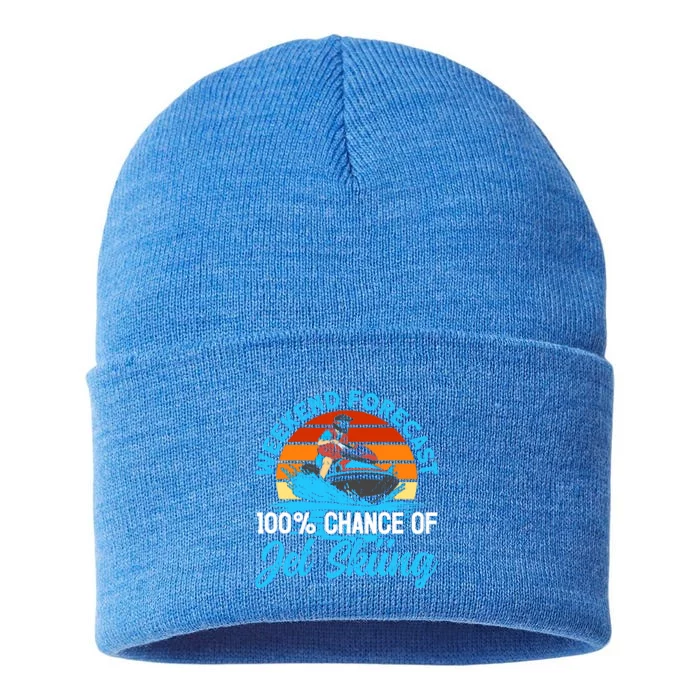 Jet Skiing Weekend Forecast 100% Chance Of Jet Skiing Jetski Gift Sustainable Knit Beanie