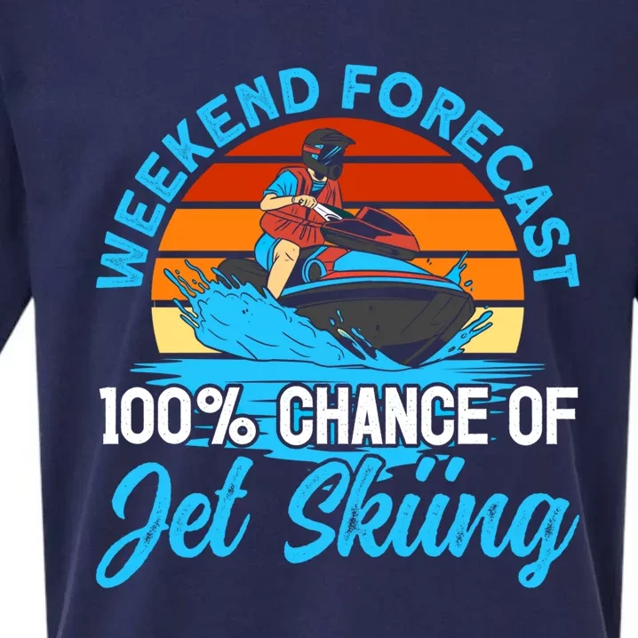 Jet Skiing Weekend Forecast 100% Chance Of Jet Skiing Jetski Gift Sueded Cloud Jersey T-Shirt