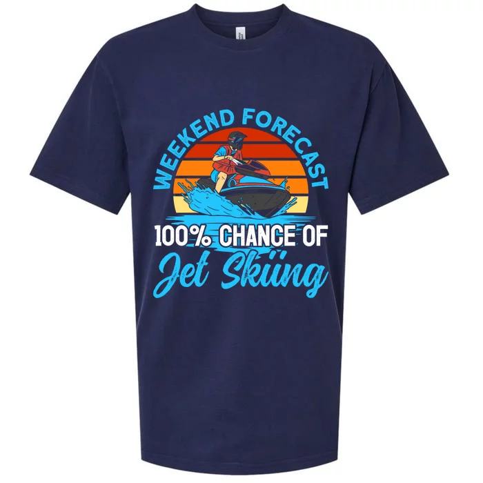 Jet Skiing Weekend Forecast 100% Chance Of Jet Skiing Jetski Gift Sueded Cloud Jersey T-Shirt