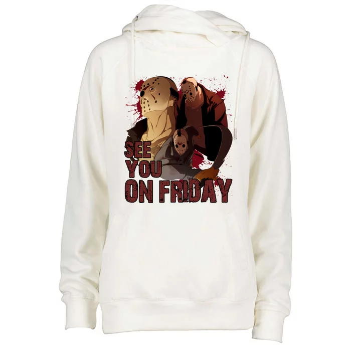 Jason See You On Friday Jason Halloween Horror Womens Funnel Neck Pullover Hood