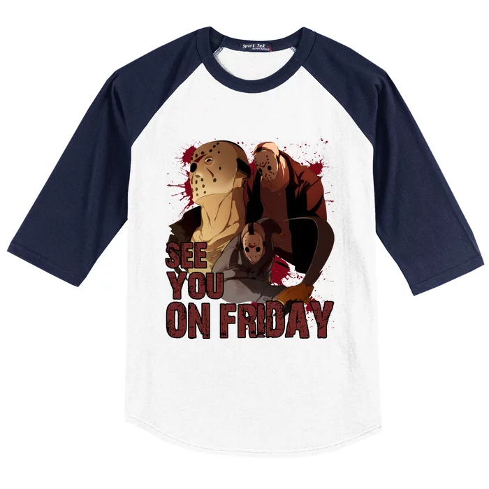 Jason See You On Friday Jason Halloween Horror Baseball Sleeve Shirt