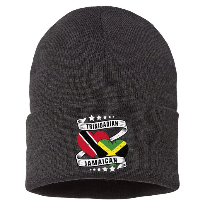 Jamaican Trinidad and half Jamaican flag Sustainable Knit Beanie