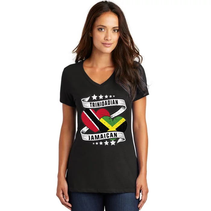 Jamaican Trinidad and half Jamaican flag Women's V-Neck T-Shirt