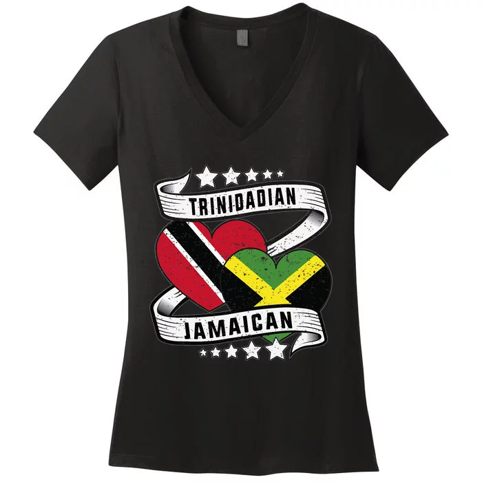 Jamaican Trinidad and half Jamaican flag Women's V-Neck T-Shirt