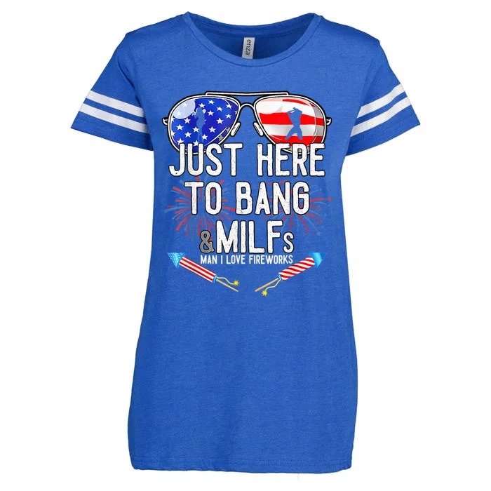 Just-Here To Bang & Milfs Man I Love Fireworks 4th Of July Enza Ladies Jersey Football T-Shirt