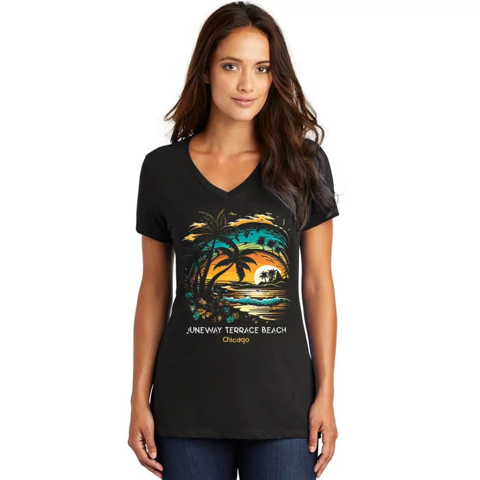 Juneway Terrace Beach Chicago Women's V-Neck T-Shirt