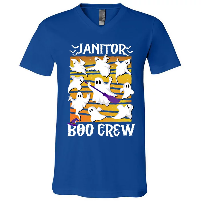 Janitor Team Boo Crew Teacher Custodian Cleaning Broom Ghost Gift V-Neck T-Shirt