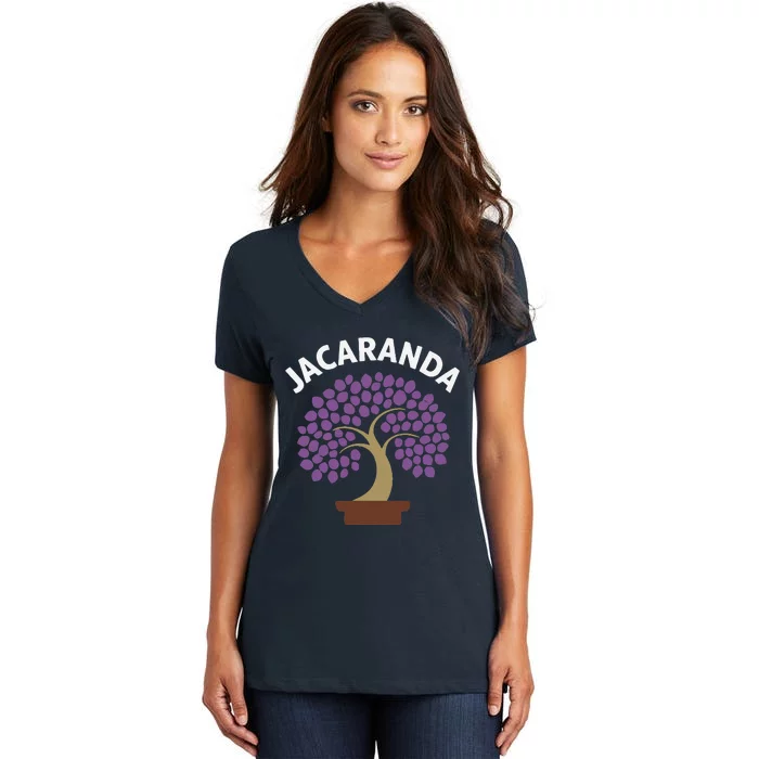 Jacaranda Tree Bonsai Art Purple Blossom Women's V-Neck T-Shirt