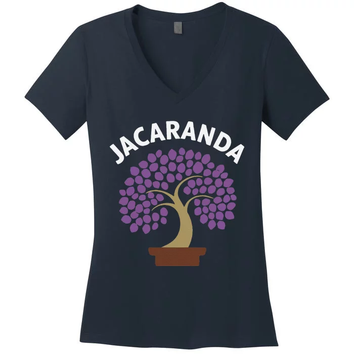 Jacaranda Tree Bonsai Art Purple Blossom Women's V-Neck T-Shirt