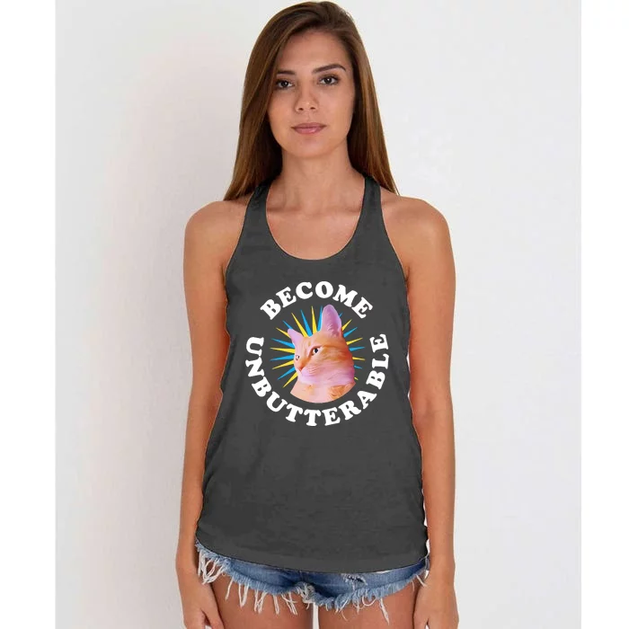 Jorts The Cat – Become Unbutterable Women's Knotted Racerback Tank