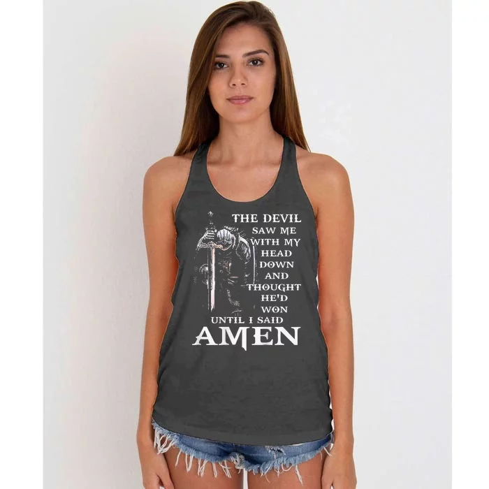 Jesus The Devil Saw Me With My Head Down Women's Knotted Racerback Tank