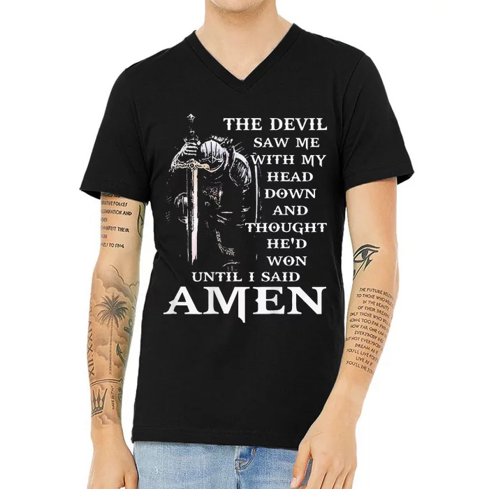 Jesus The Devil Saw Me With My Head Down V-Neck T-Shirt